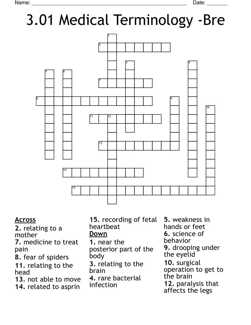 3.01 Medical Terminology -Bre Crossword