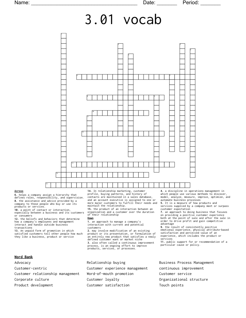 3.01 vocab Crossword