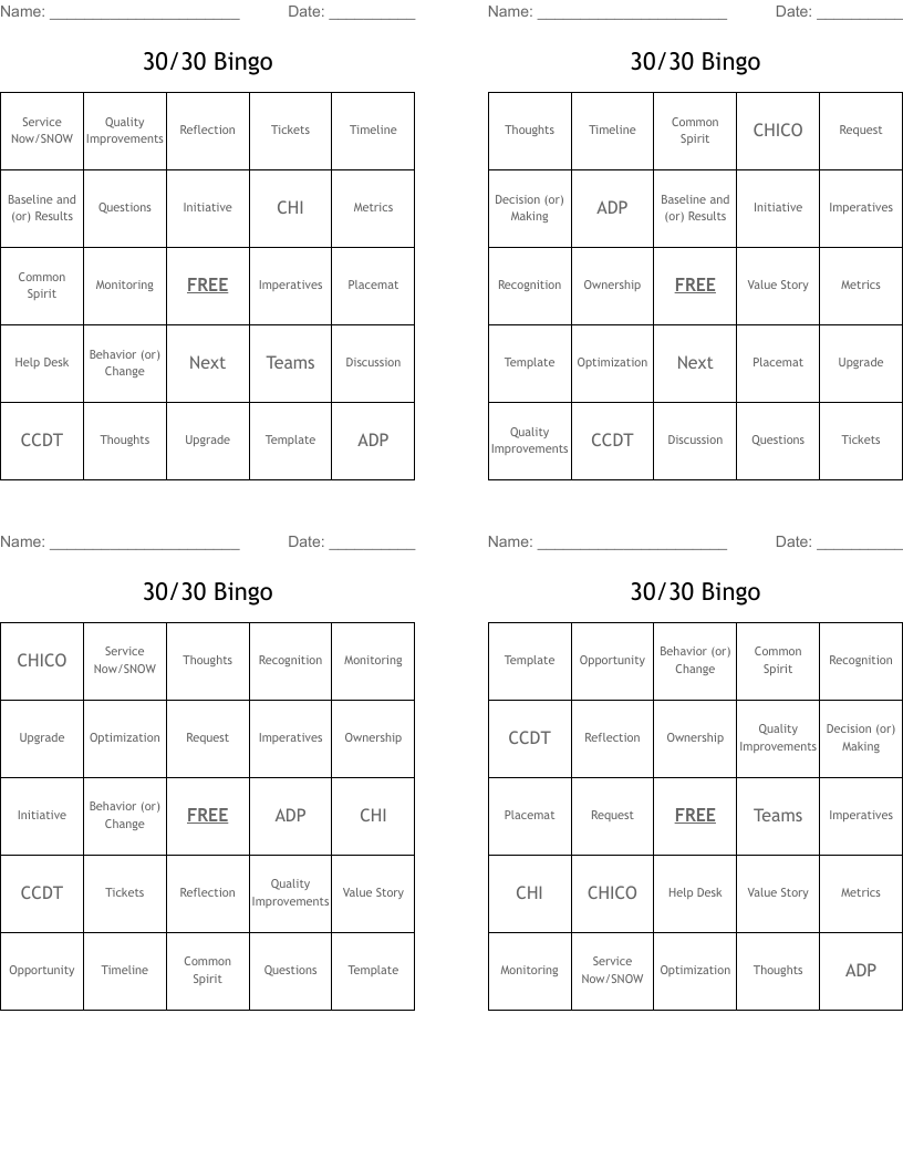 30/30 Bingo