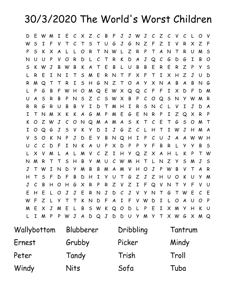 30/3/2020 The World's Worst Children Word Search