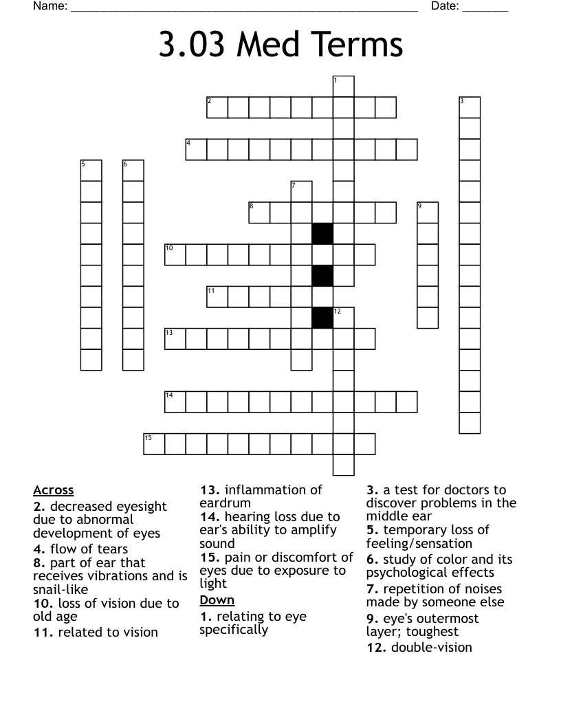 3.03 Med Terms Crossword