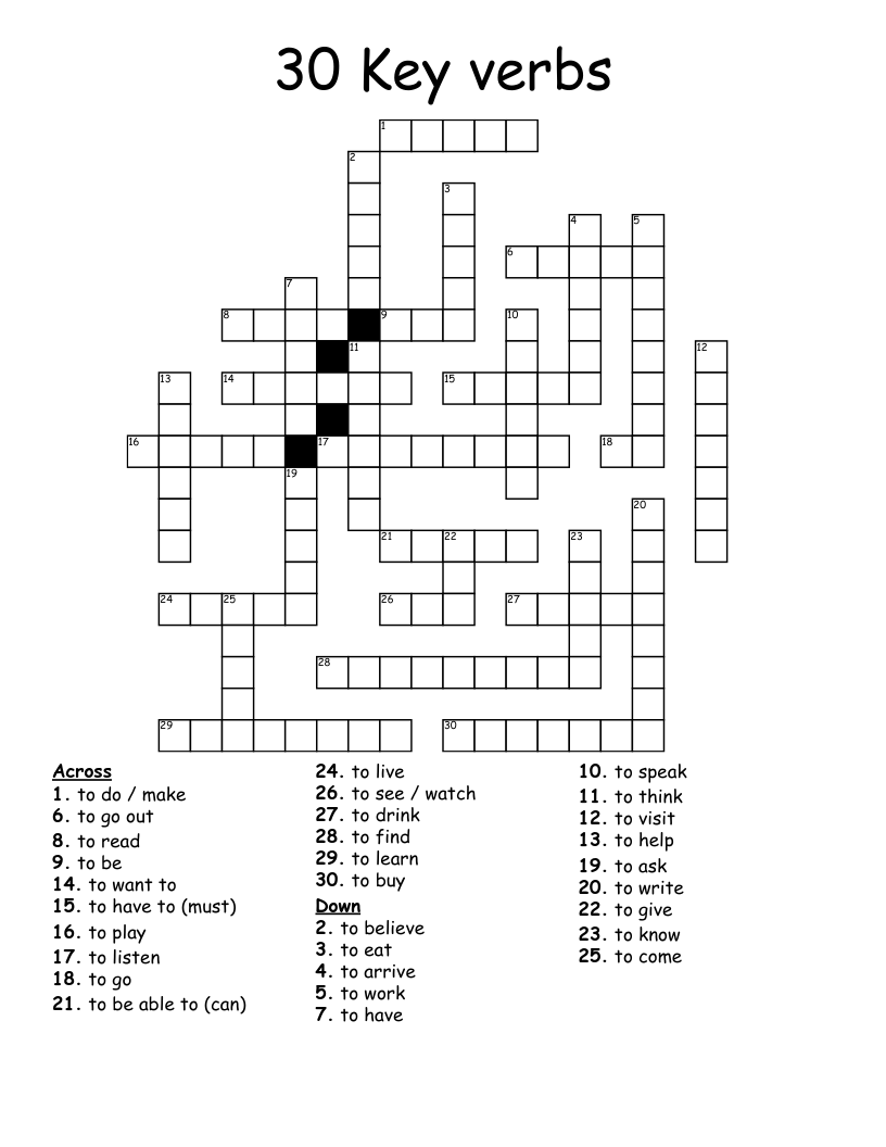 30 Key verbs Crossword