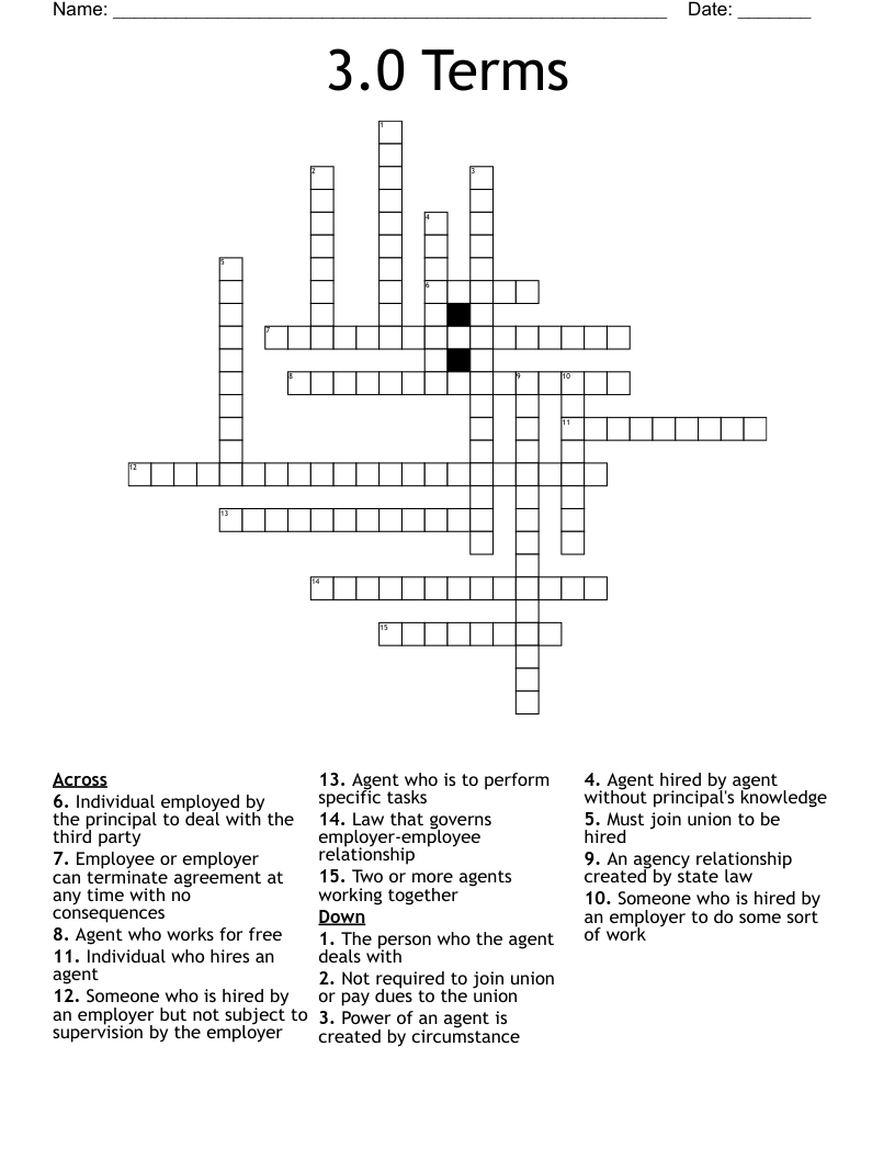 3.0 Terms Crossword