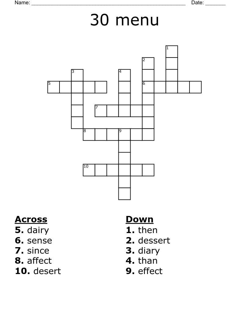 30 menu Crossword