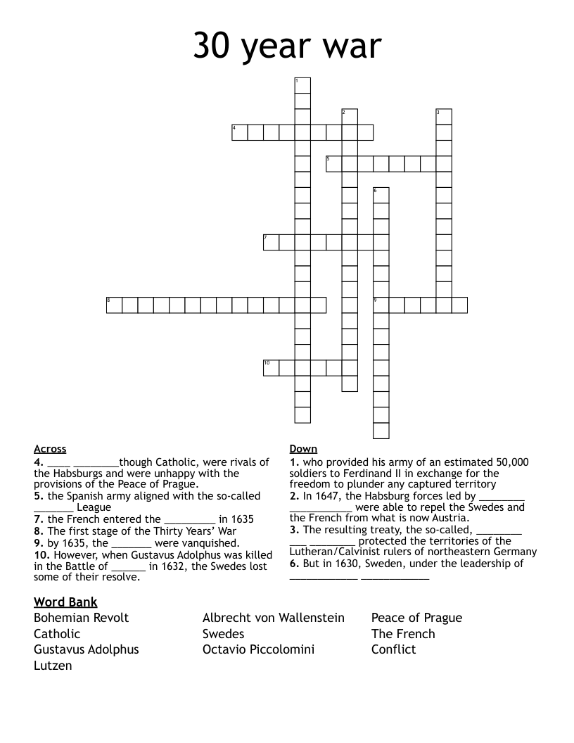 30 year war Crossword