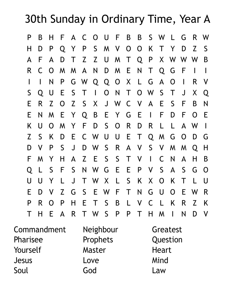 30th Sunday in Ordinary Time, Year A Word Search