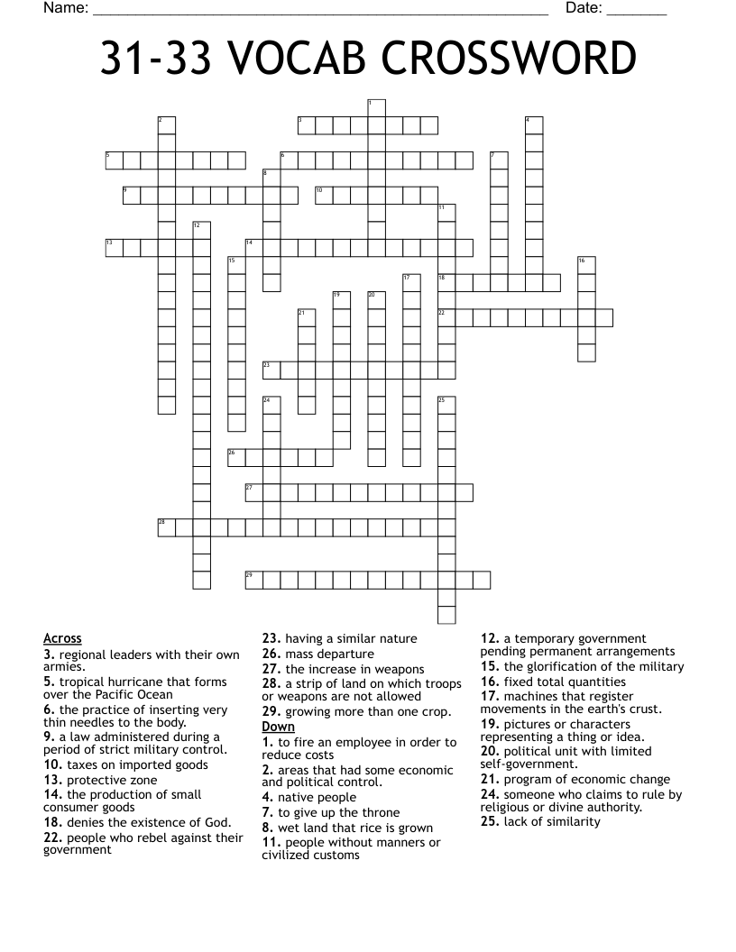 31-33 VOCAB CROSSWORD