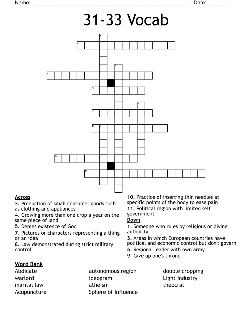 31-33 Vocab Crossword