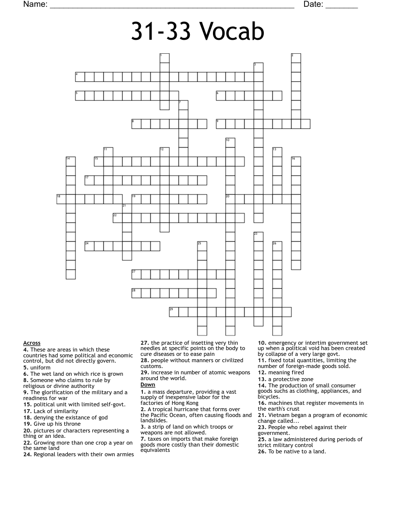31-33 Vocab Crossword