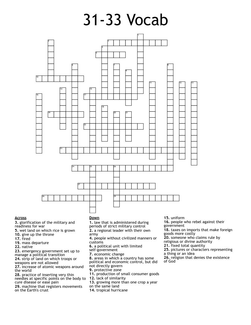 31-33 Vocab Crossword
