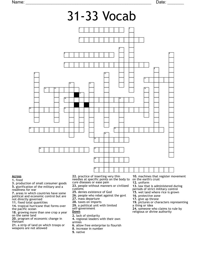 31-33 Vocab Crossword