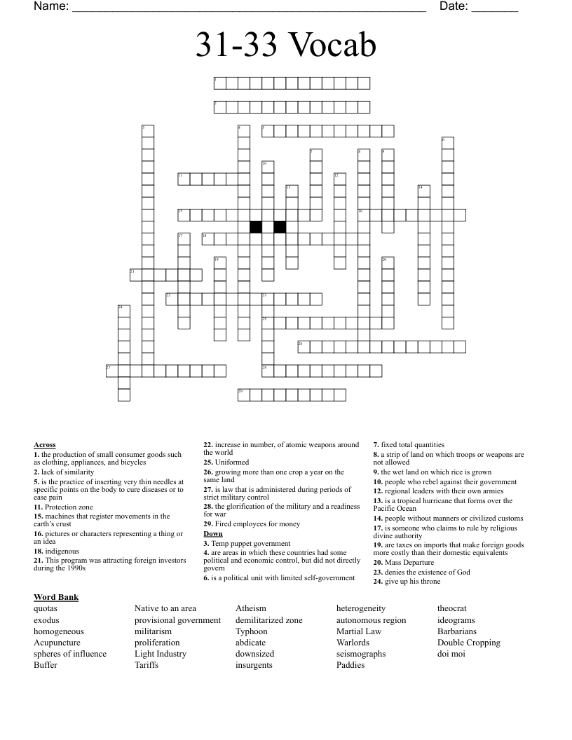31-33 Vocab Crossword