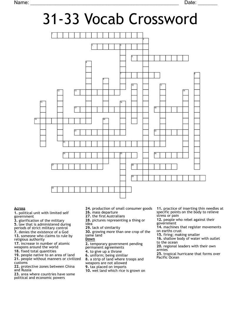 31-33 Vocab Crossword