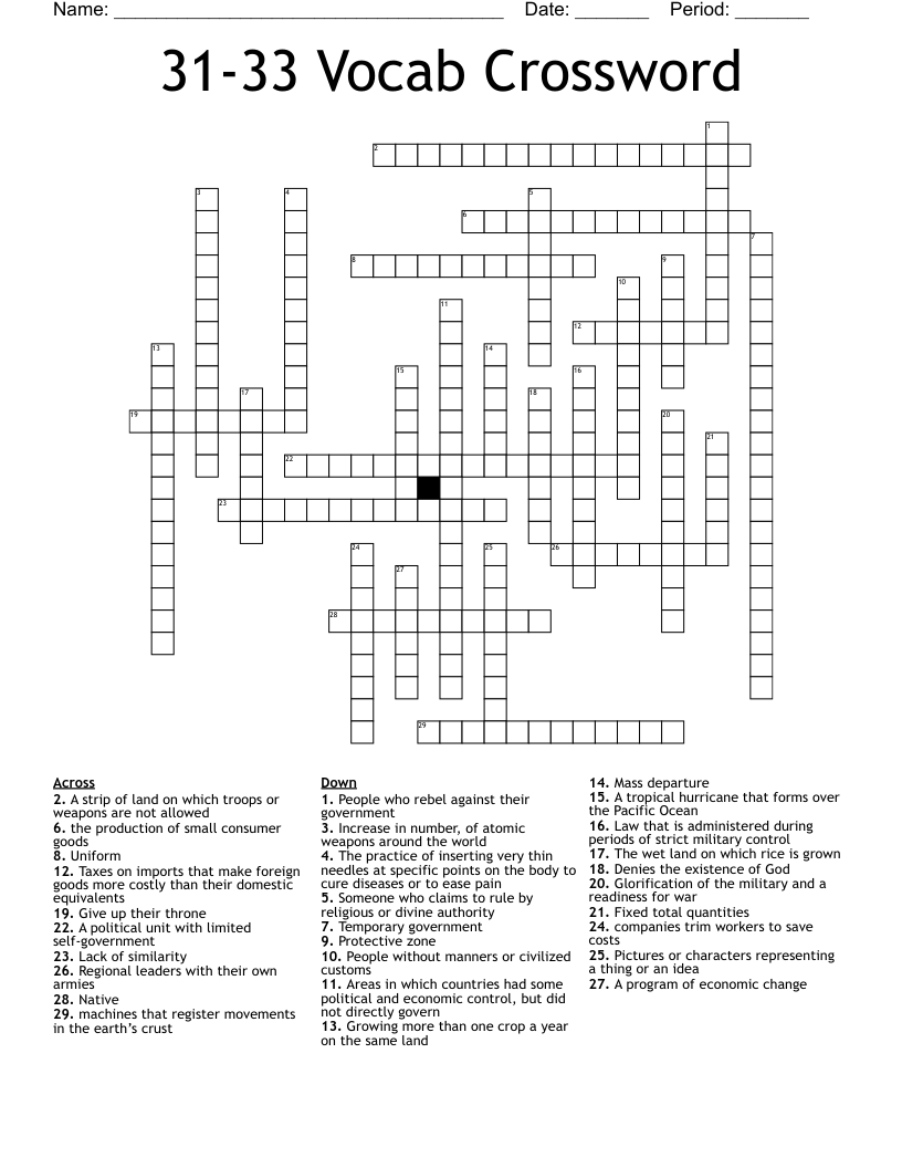31-33 Vocab Crossword