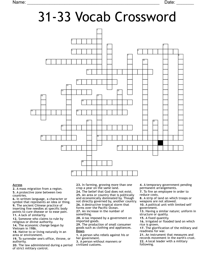 31-33 Vocab Crossword