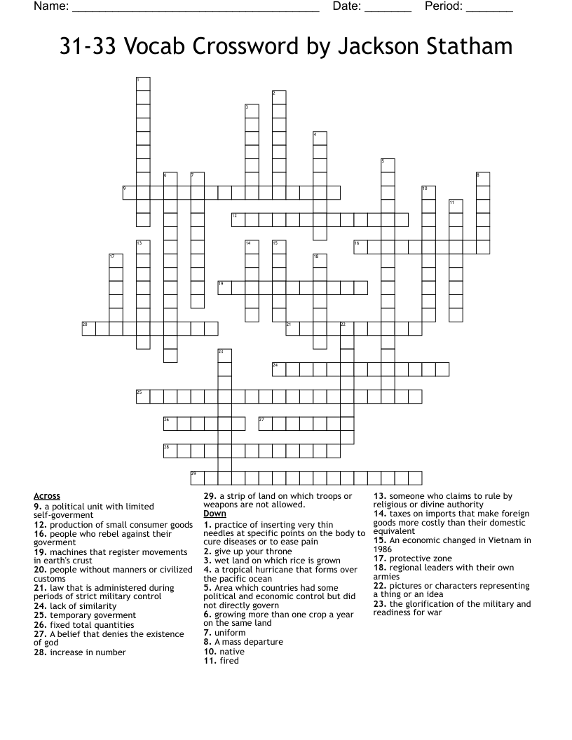 31-33 Vocab Crossword by Jackson Statham