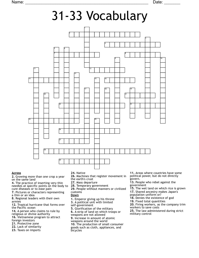 31-33 Vocabulary  Crossword
