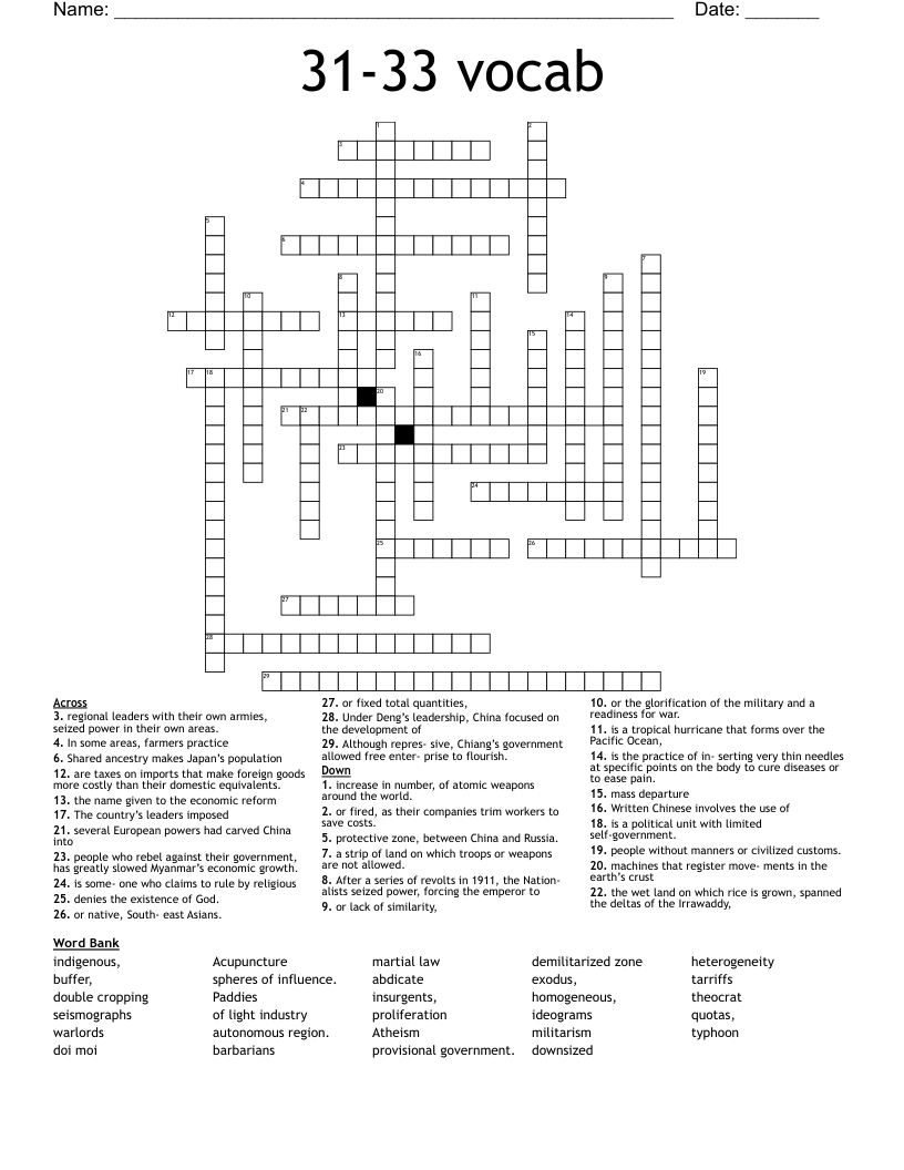 31-33 vocab Crossword