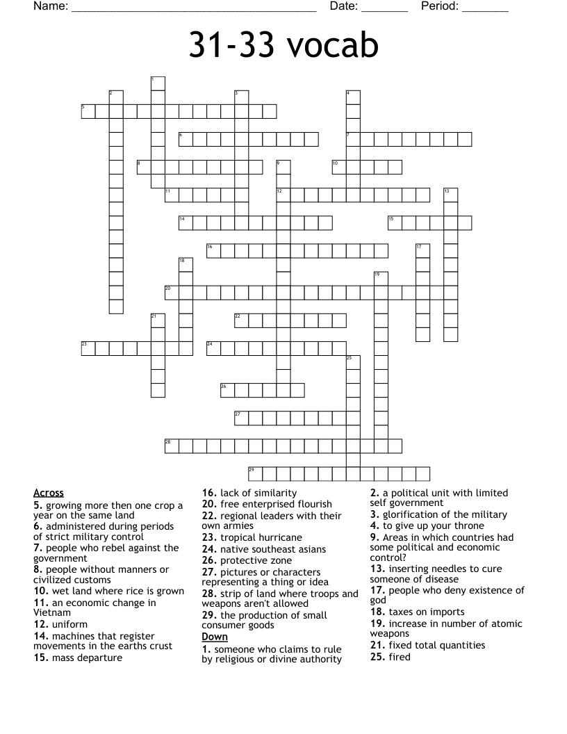 31-33 vocab Crossword