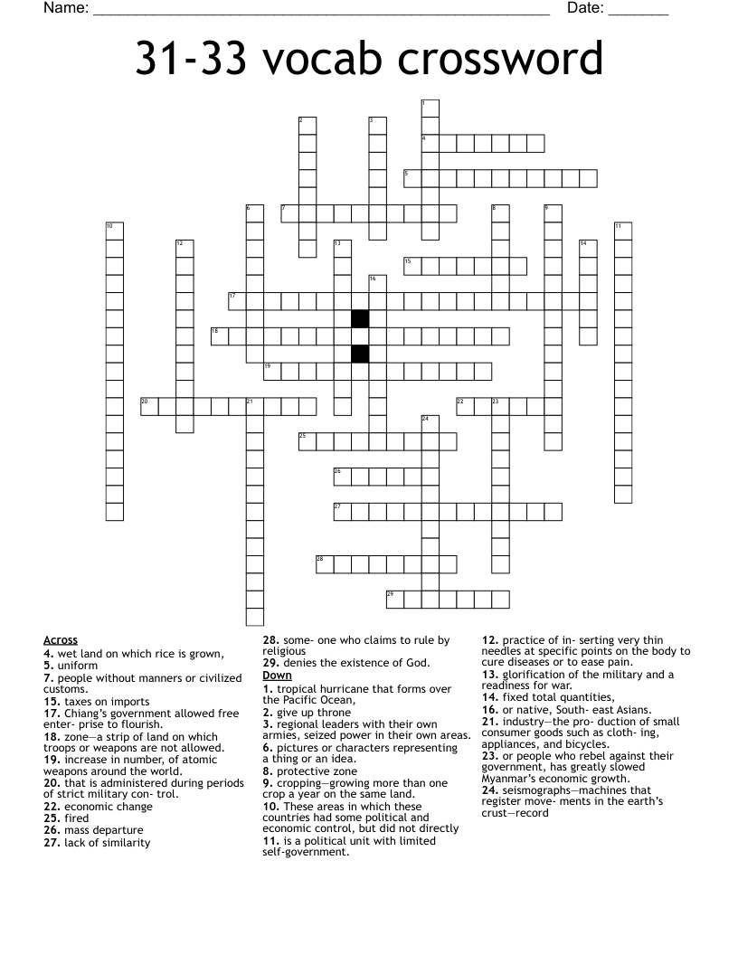 31-33 vocab crossword