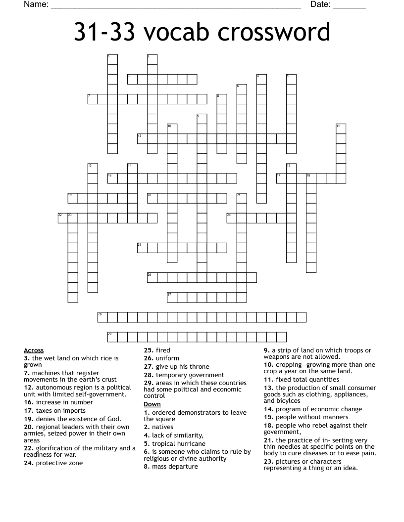 31-33 vocab crossword