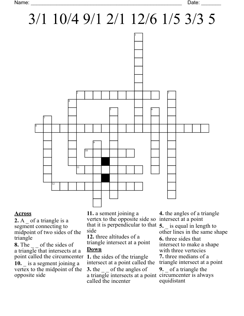 3/1 10/4 9/1 2/1 12/6 1/5 3/3 5 Crossword