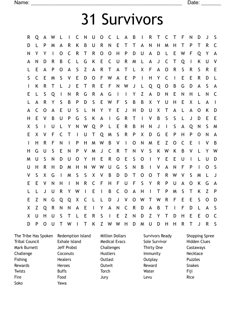 31 Survivors  Word Search