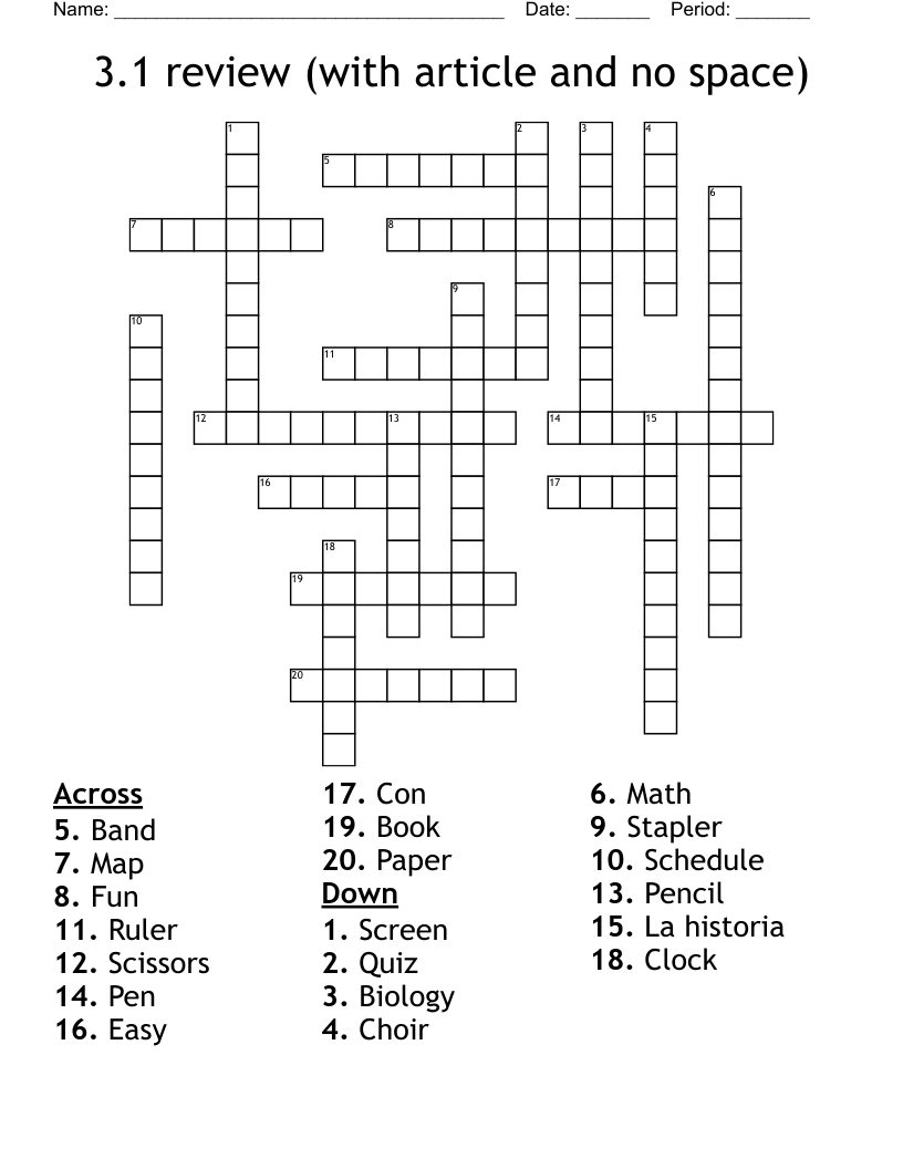 3.1 review (with article and no space) Crossword