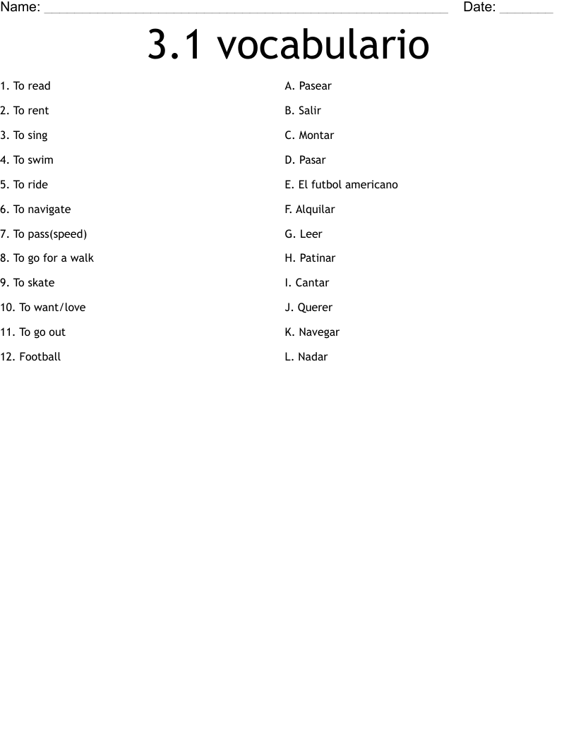 3.1 vocabulario  Worksheet