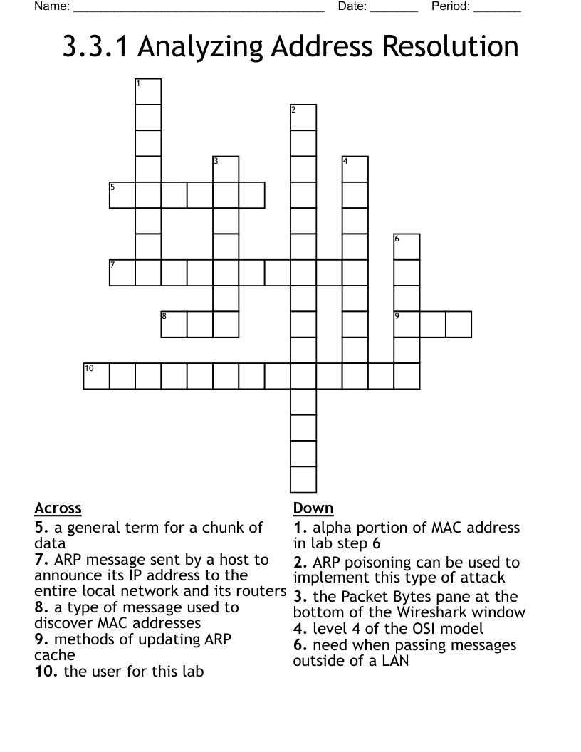 3.3.1 Analyzing Address Resolution Crossword