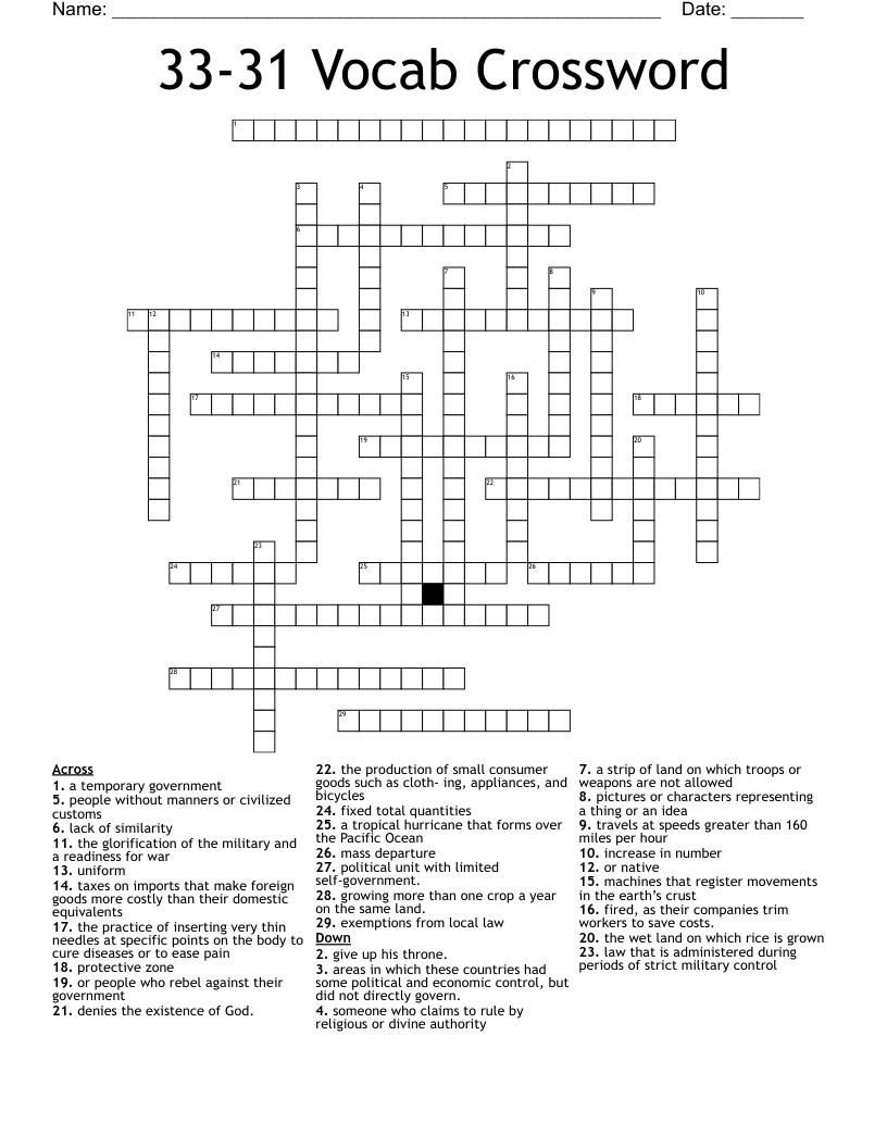 33-31 Vocab Crossword