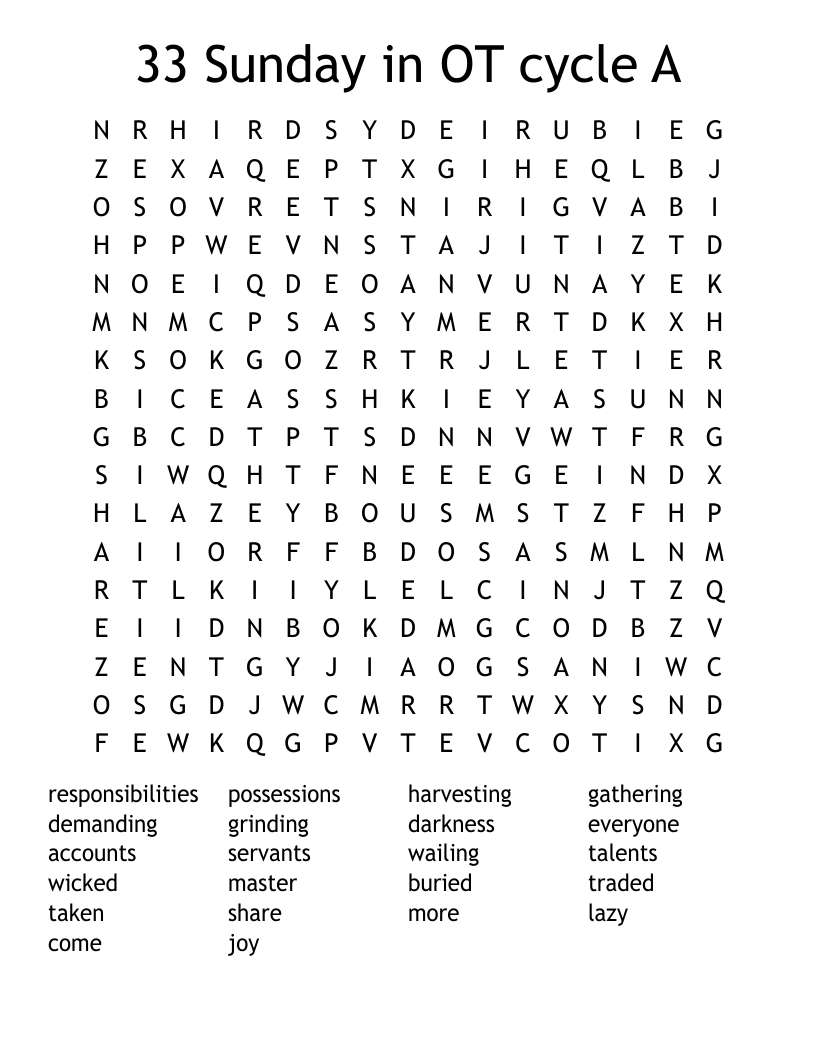 33 Sunday in OT cycle A Word Search