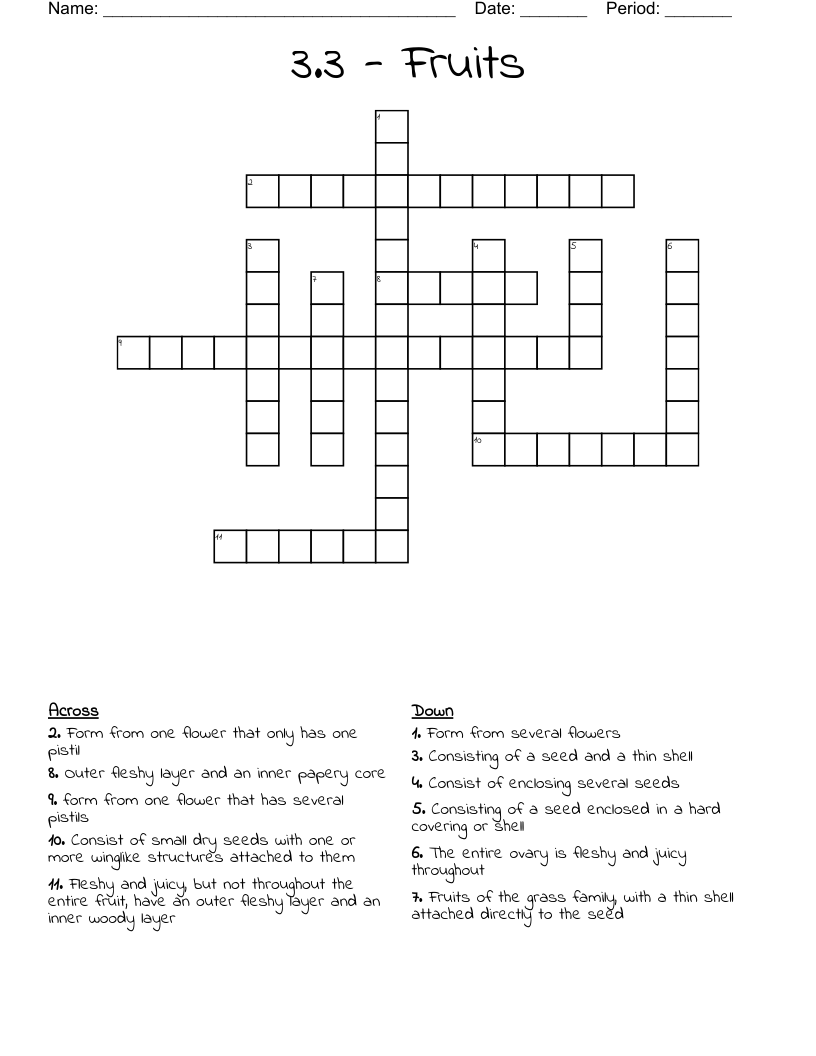 3.3 - Fruits  Crossword