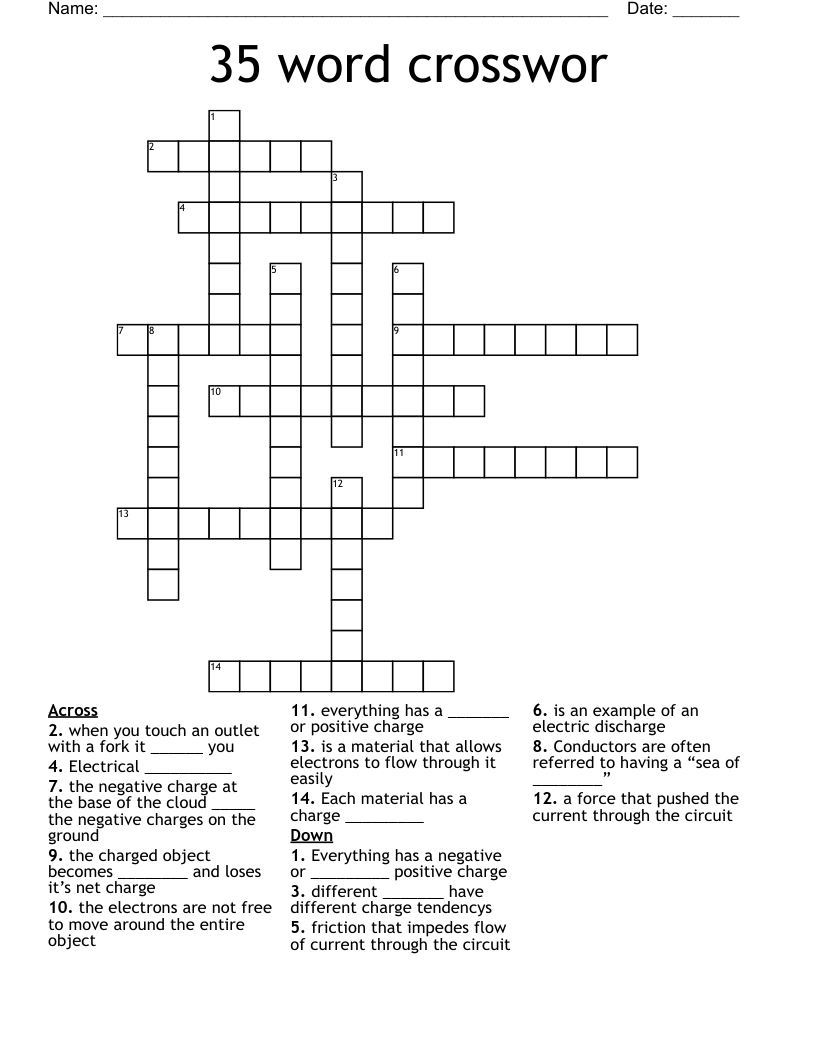 35 word crosswor Crossword