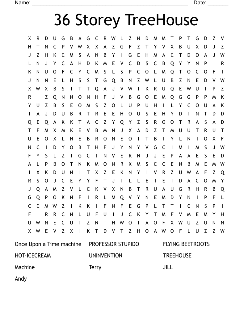 36 Storey TreeHouse Word Search