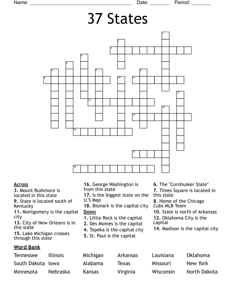 37 States  Crossword