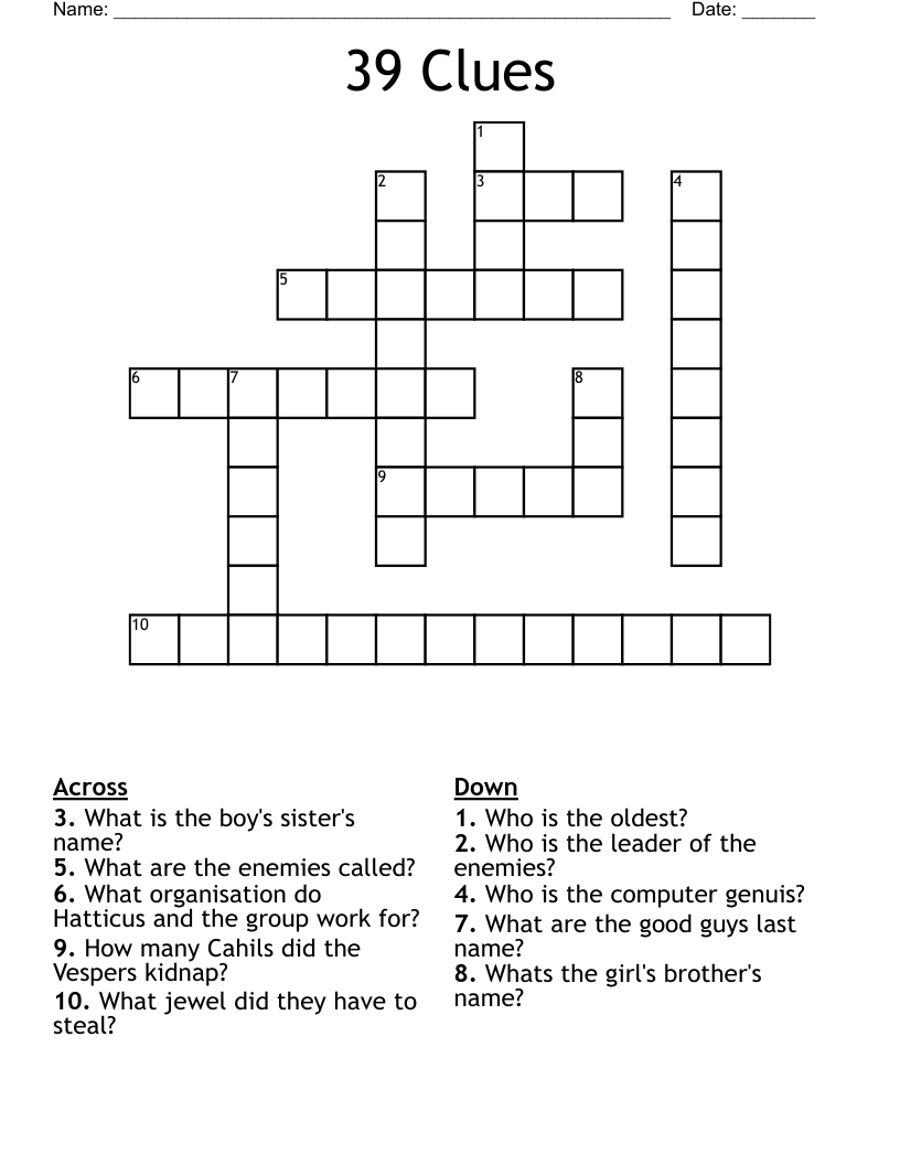 39 Clues Crossword
