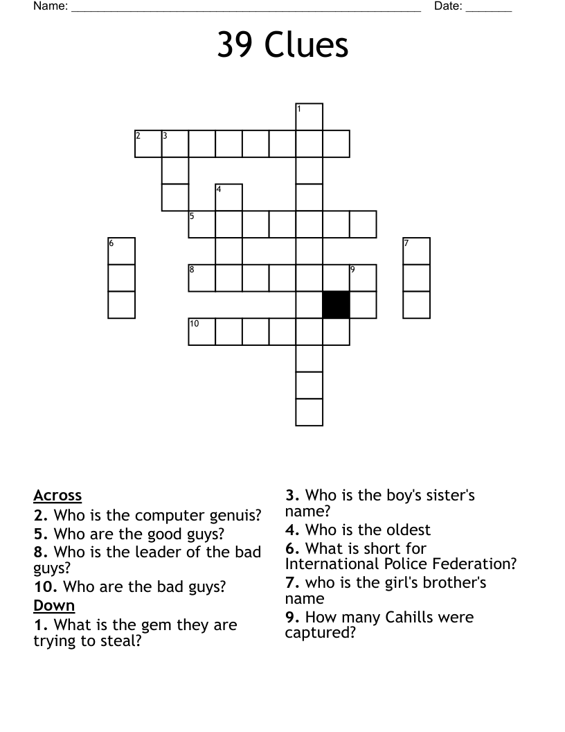 39 Clues Crossword