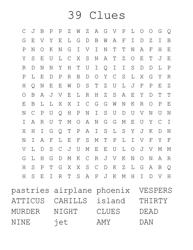 39 Clues Word Search
