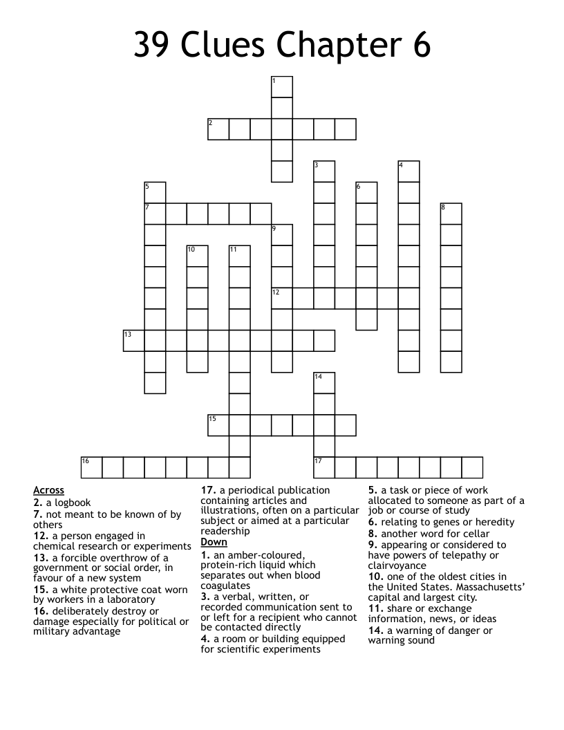 39 Clues Chapter 6 Crossword