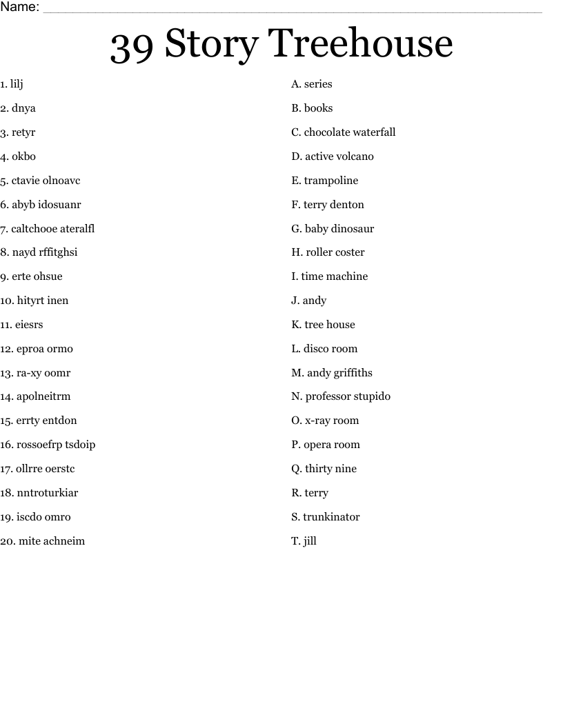 39 Story Treehouse  Worksheet