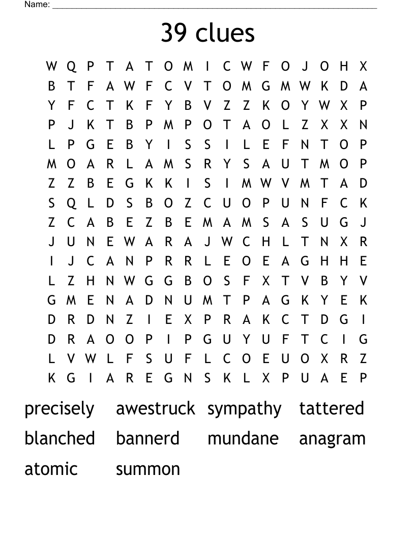 39 clues Word Search