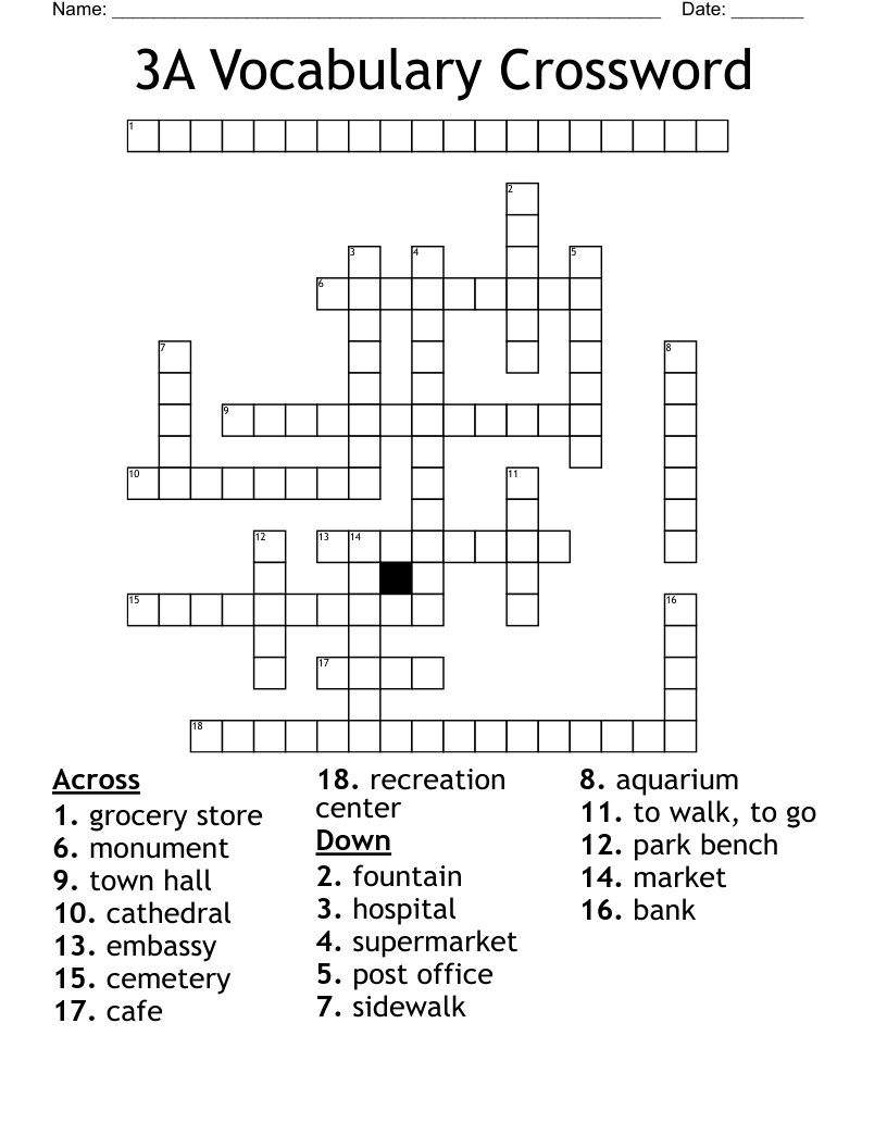 3A Vocabulary Crossword