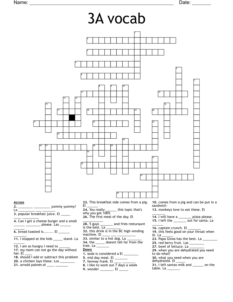 3A vocab Crossword