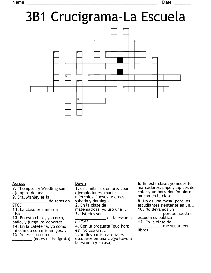 3B1 Crucigrama-La Escuela Crossword