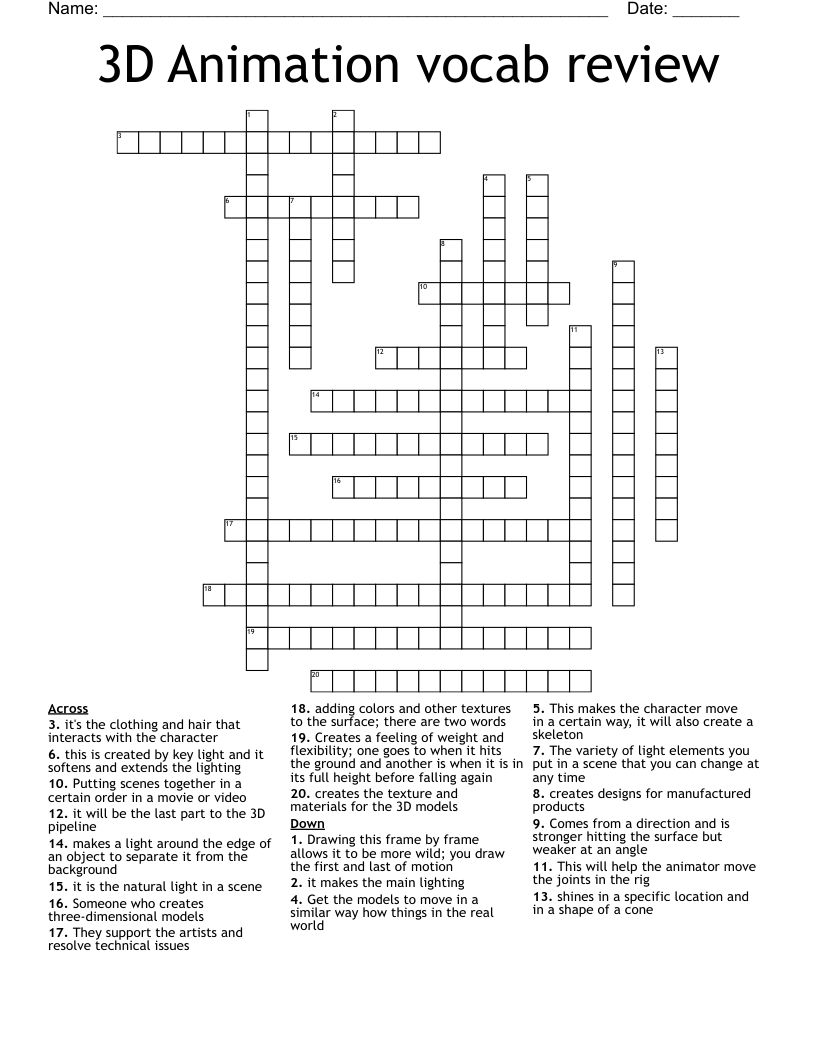 3D Animation vocab review Crossword
