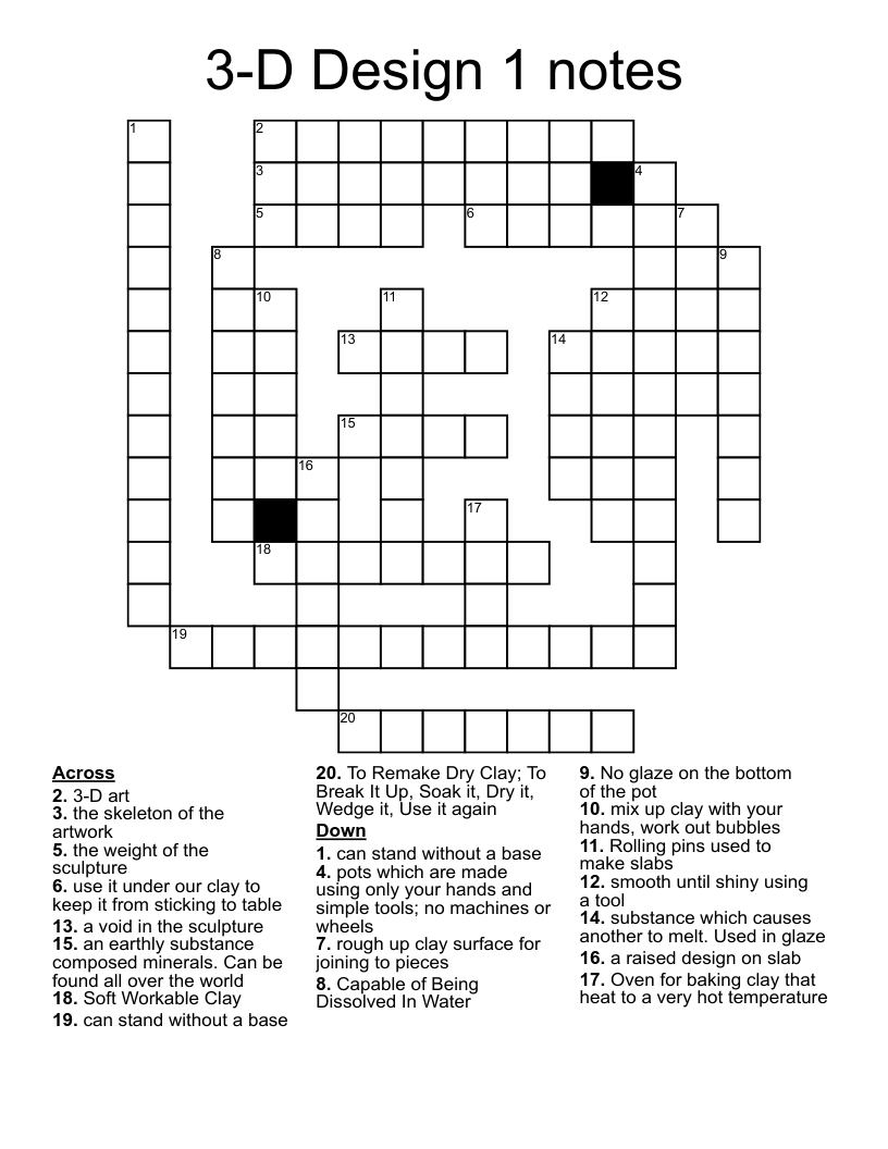 3-D Design 1 notes Crossword