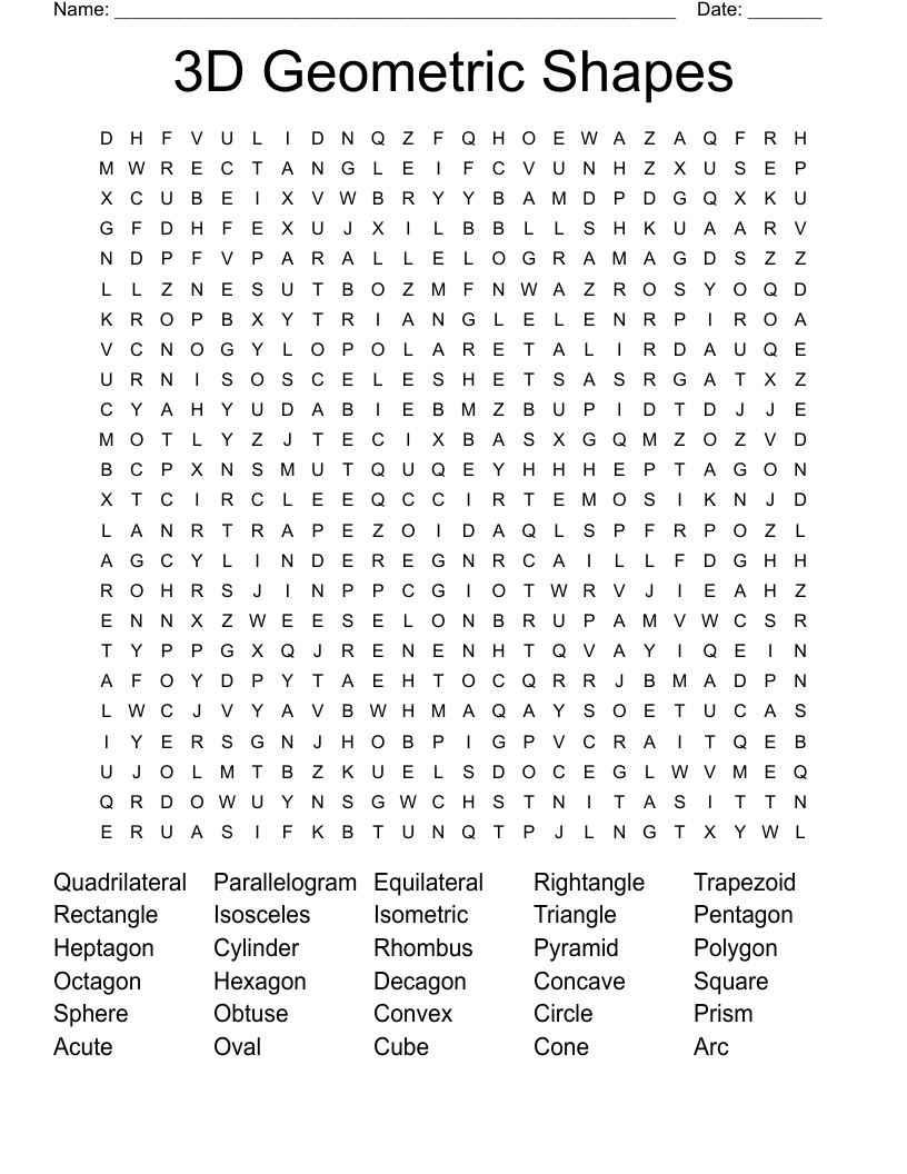 3D Geometric Shapes Word Search