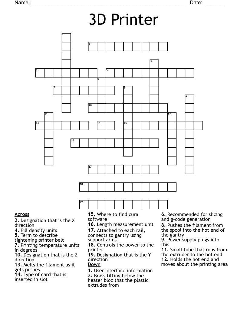 3D Printer  Crossword