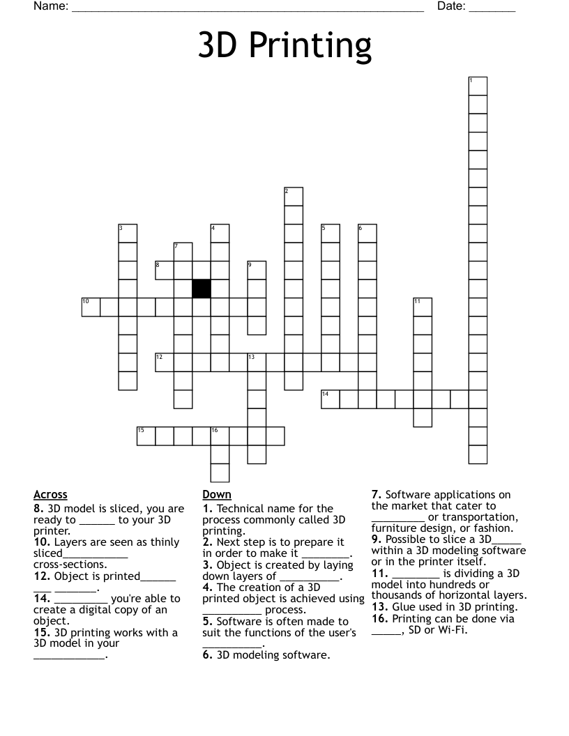 3D Printing Crossword